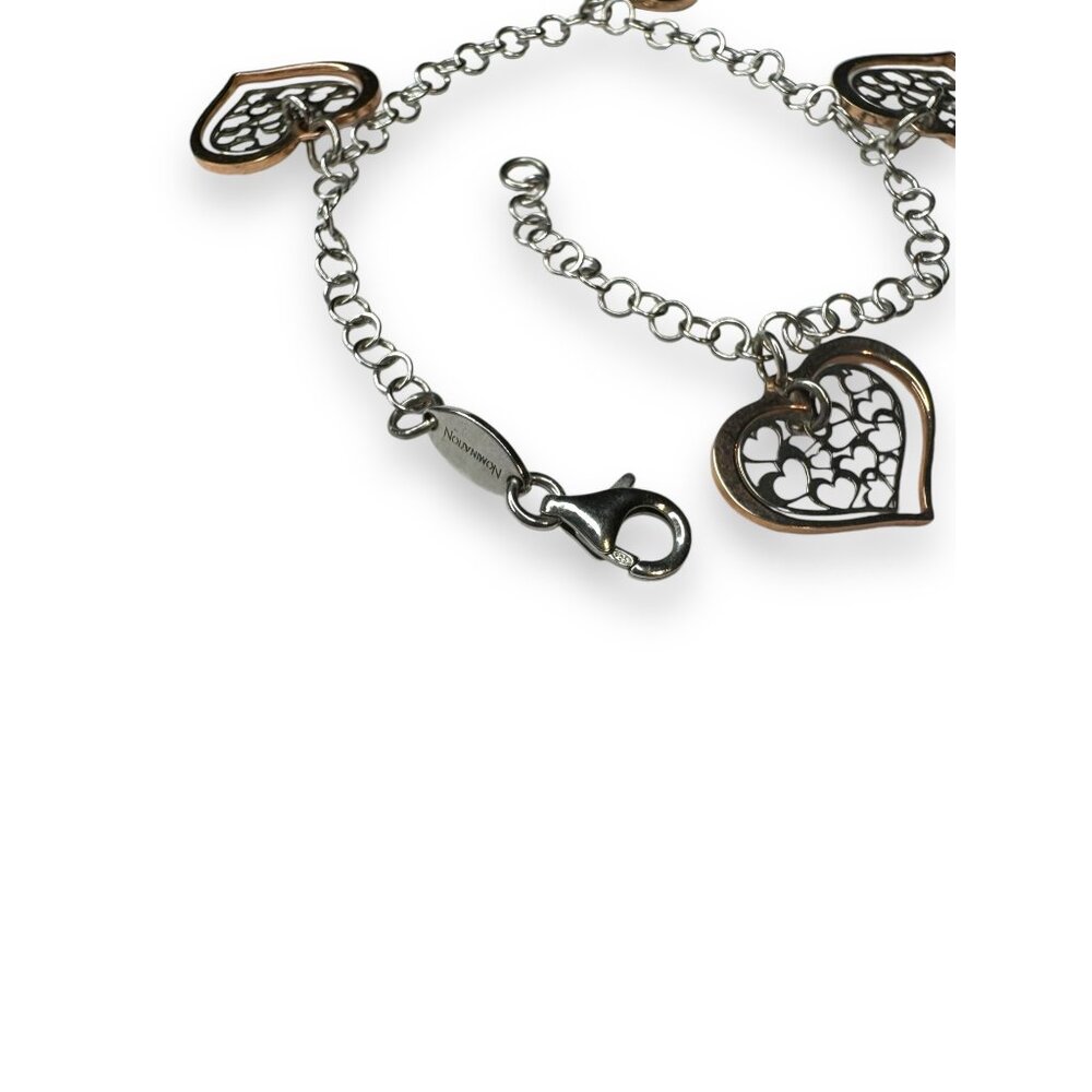 Nomination Sterling Silver Heart Charm Bracelet With Rose Gold Overlay 7.5" - Picture 6 of 10